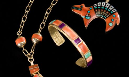 14kt Gold and Coral Native American Jewelry